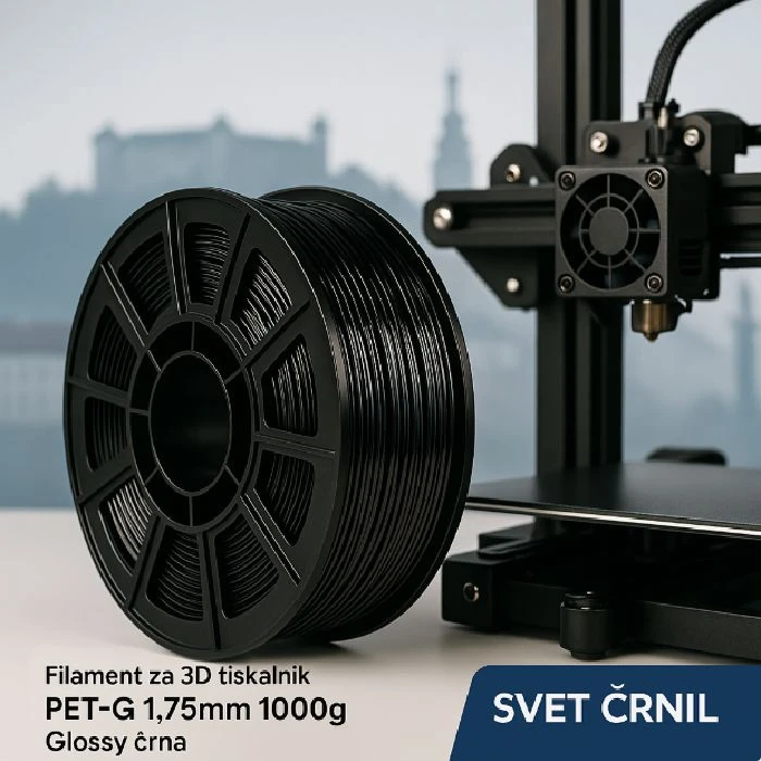 Filament za 3D tiskalnik PET-G 1,75mm 1000g Glossy črna, filament za 3d tiskalnik, pet-g 1,75mm, glossy črna, 1000g, foodsafe, ceneje, ugodno, prihranek, lokalno, ljubljana, svet črnil, filament eu, 3d tisk, vrhunska kvaliteta, hitro dobavljivo