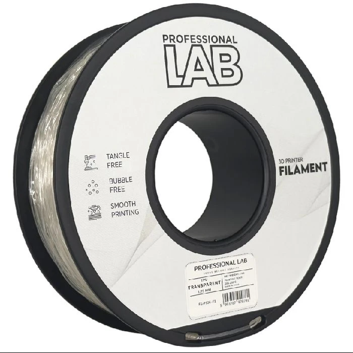Filament za 3D tiskalnike prozorni TPU 1kg Professional LAB, Filament za 3D tiskalnike prozorni TPU, prozorni TPU 1kg, fleksibilni TPU filament, trpežen TPU za čevlje, TPU za rokavice, TPU za igrače, ugodno TPU Ljubljana, ceneje TPU filament, lokalno 3D filament Ljubljana