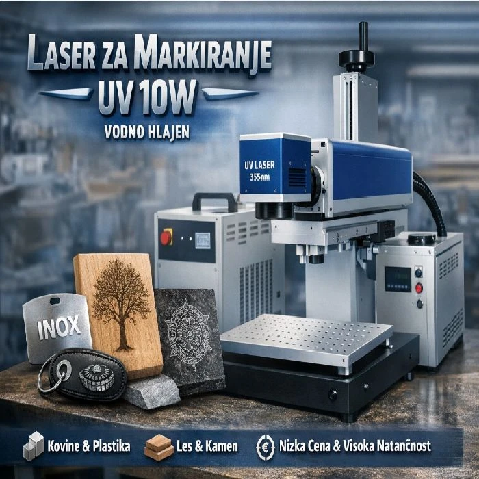 Laser za markiranje na vse materiale UV 10W vodno hlajen, laser za markiranje UV 10W, UV laser 355 nm, vodno hlajen laser, graviranje kovine plastike lesa gume kamna, lokalno ljubljana, ugodno ceneje prihranek, industrijsko markiranje, univerzalni laser
