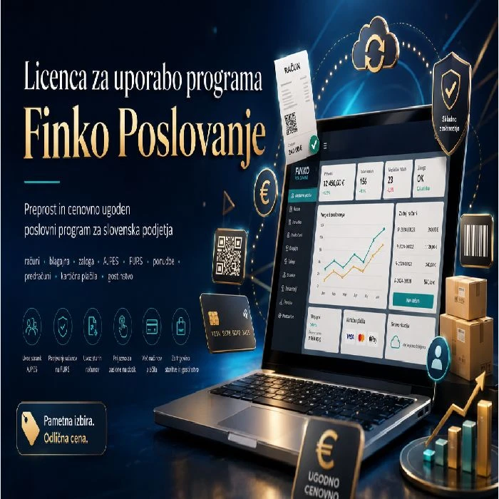Licenca za uporabo programa Finko Poslovanje ponderirano, Finko Poslovanje, poslovni program, davčna blagajna, ugodno, ceneje, prihranek, AJPES, FURS, SumUp, myPOS, zaloga, računi, gostinstvo, lokalno, Ljubljana