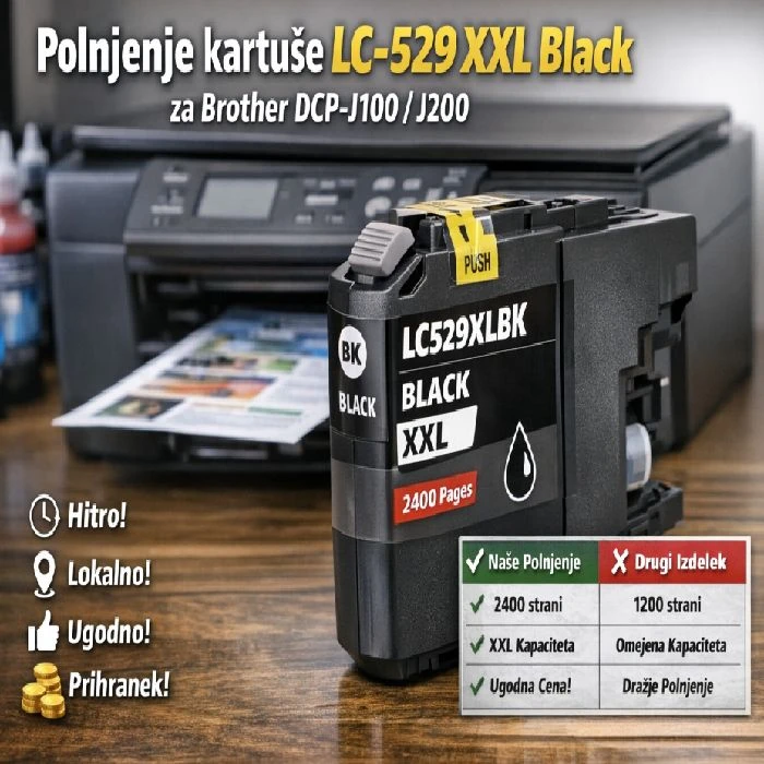 Polnjenje kartuše LC-529 XXL Black za Brother DCP-J100/J200, LC529, LC529XL,polnjenje kartuše lc-529 xxl black, brother lc529xlbk, lc529 lc529xl, brother dcp-j100 kartuša, brother dcp-j105 kartuša, brother mfc-j200 kartuša, ugodno polnjenje kartuš ljubljana