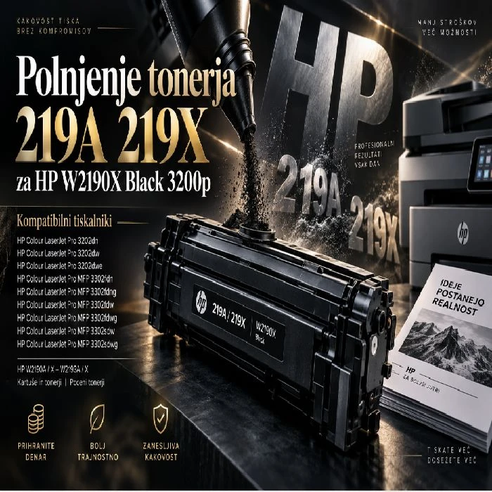 Polnjenje tonerja 219A 219X za HP W2190X Black 3200p, polnjenje tonerja 219A, polnjenje tonerja 219X, HP W2190X, Black 3200p, HP W2190A, poceni tonerji HP, ceneje, ugodno polnjenje, prihranek pri tiskanju, lokalno, Ljubljana, HP 3202, HP 3302