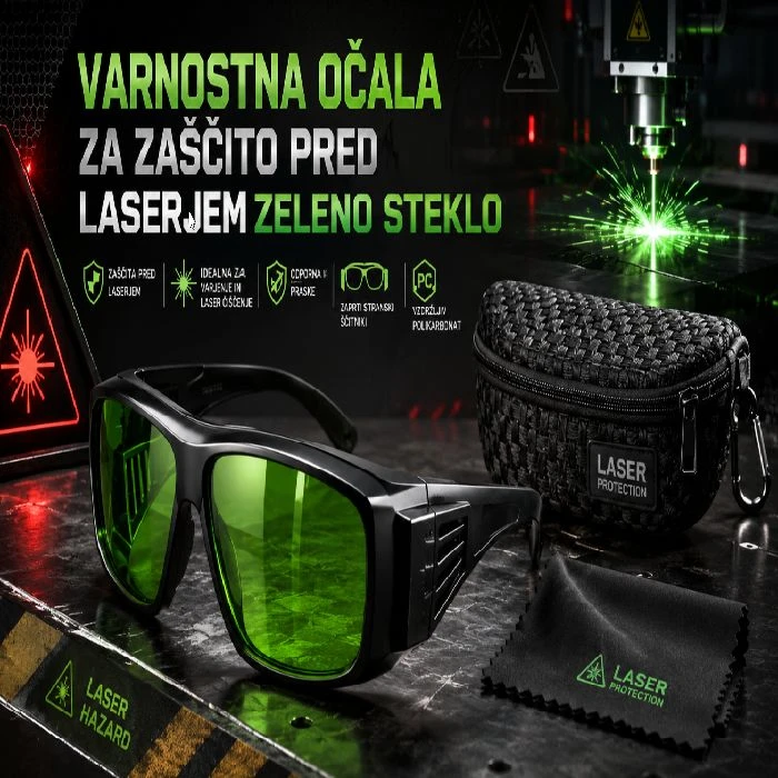 Varnostna očala za zaščito pred laserjem zeleno steklo, varnostna očala za laser, zaščitna očala zeleno steklo, očala za laserski varilec, očala za čistilni laser, polikarbonat očala, ceneje, ugodno, prihranek, lokalno, Ljubljana