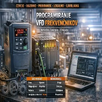Programiranje VFD variabilnih frekvenčnikov ponderirano, programiranje vfd, variabilni frekvenčnik, vfd nastavitve, plc krmiljenje vfd, ceneje ugodno prihranek, lokalno ljubljana, nastavitev smeri motorja, nastavitev hitrosti motorja, integracija v industrijsko avtomatizacijo