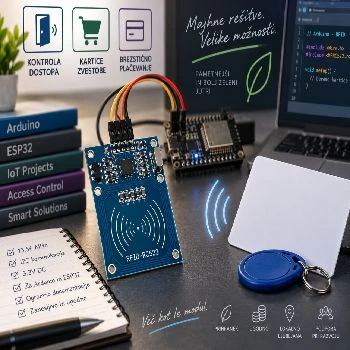RFID modul za branje brezstičnih kartic RF-522, RFID modul RF-522, RFID 13,56 MHz, Arduino RFID, ESP32 RFID, čitalnik kartic, brezstične kartice, I2C RFID, kartica zvestobe, RFID Ljubljana, RFID krediti