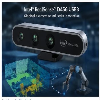 RealSense Globinska kamera D456 USB3, RealSense D456 USB3, globinska kamera, 3D kamera za robota, stereo kamera, robotika Ljubljana, industrijska avtomatizacija, 3D vizualizacija prostora, izračun trajektorij robota, ceneje, ugodno, prihranek, lokalno
