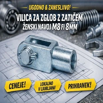 Vilica za zglob z zatičem ženski navoj M10 fi 10mm, vilica za zglob M10 fi 10mm, ženski navoj M10 vilica, mehanski spoj z zatičem, industrijski zglob, ceneje ugodno prihranek Ljubljana