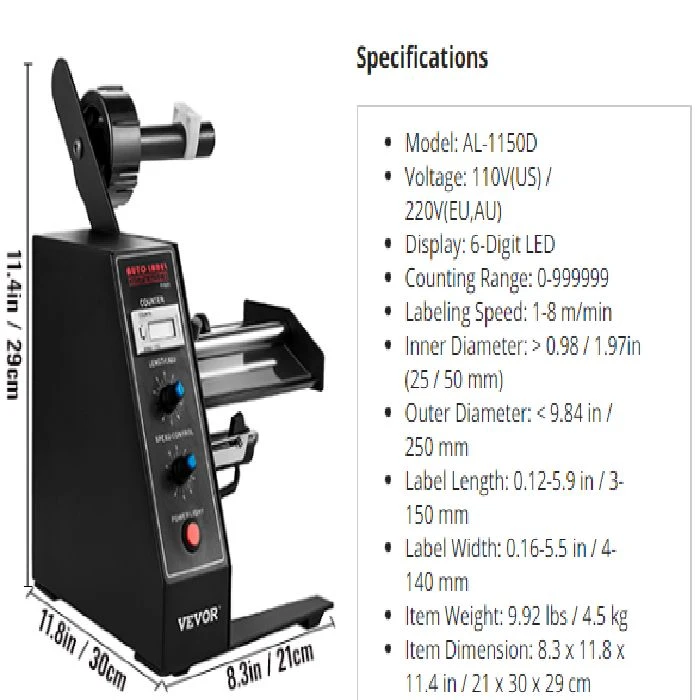 Avtomatski odvijalec dispenzer etiket iz role do 140mm, avtomatski dispenzer etiket, AL-1150D, ceneje, ugodno, prihranek, lokalno, ljubljana, razdeljevalnik nalepk, industrijsko pakiranje, etiketirni sistem