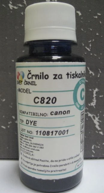 Črnilo za Canon C820 Cyan 110ml za kartuše CLI-526, c820c,cli-8,cli-8c,cli-521c