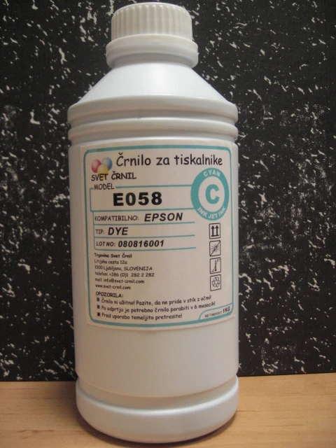 Črnilo za Epson E058 Cyan 1000mL, e058c 100g