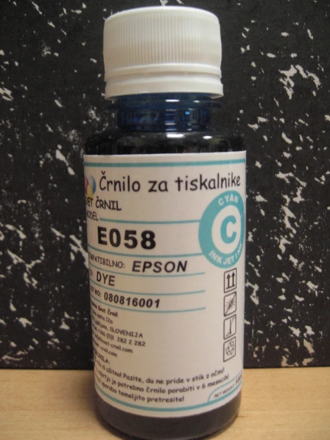 Črnilo za Epson E058 Cyan 100mL, e058c 
