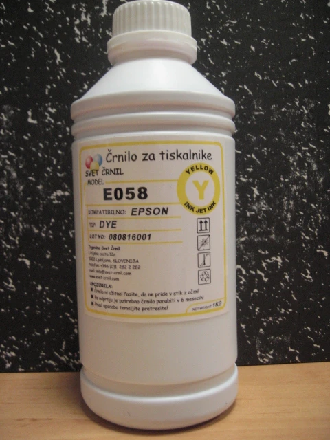 Črnilo za Epson E058 Yellow 1000mL, e058y 1000g 1kg