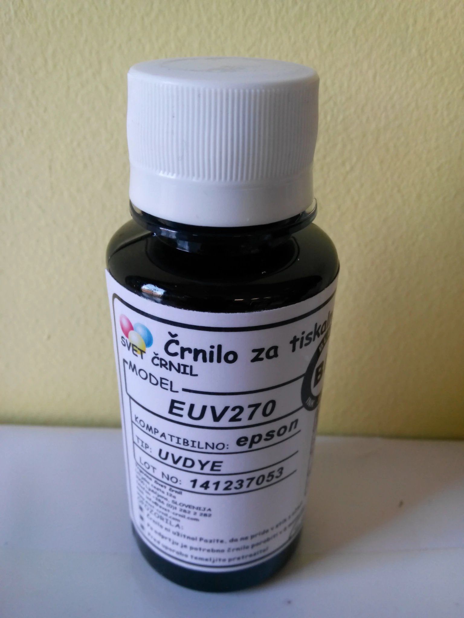 Črnilo za Epson tiskalnike EUV270 Black 110ml, ceneje, ugodno, prihranek, lokalno, Ljubljana, Epson, Epson EUV270 Black, črnilo, sitotisk, UV odporno, dolgotrajna črnina