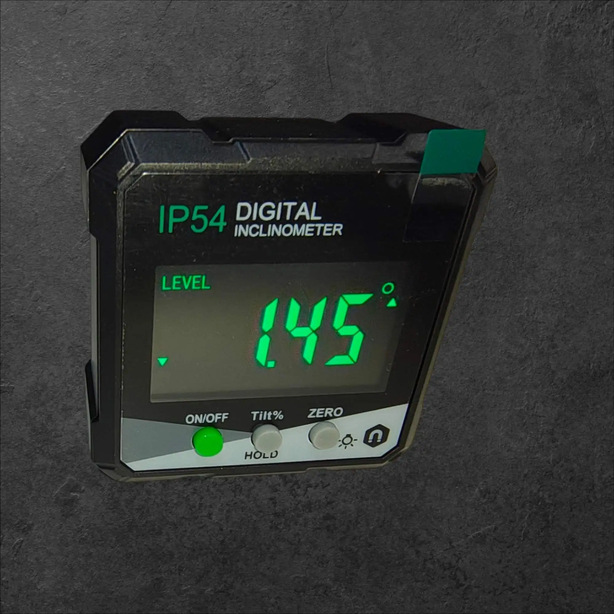 Digitalni kotomer za obrtnike in hobby zelena led osvetlitev, digitalni kotomer, zelena LED osvetlitev, digitalni inclinometer, merjenje kota, mizarji Ljubljana, varjenje pločevine, ceneje, ugodno, prihranek, lokalno, Ljubljana