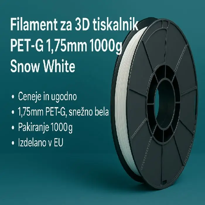 Filament za 3D tiskalnik PET-G 1,75mm 1000g Snow White, PET-G filament, 1,75mm, snežno bela, ceneje, ugodno, prihranek, lokalno, Ljubljana, foodsafe, 3D tiskanje, Svet črnil, filament EU, visok sijaj