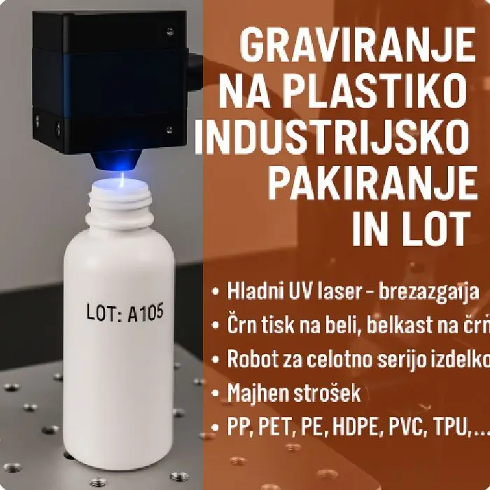 Graviranje na plastiko za industrijsko pakiranje in LOT, graviranje plastike, industrijsko pakiranje, LOT označevanje, hladni UV laser, gravura plastika Ljubljana, ugodno graviranje, ceneje graviranje, lokalno pakiranje, prihranek gravura plastika