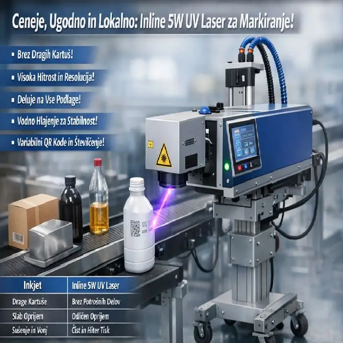 Inline 5w UV laser za markiranje na tekočem traku vodno hlajen, inline 5w uv laser, markiranje na tekočem traku, vodno hlajen laser, ceneje, ugodno, prihranek, lokalno, ljubljana, qr kode, barkode, markiranje embalaže