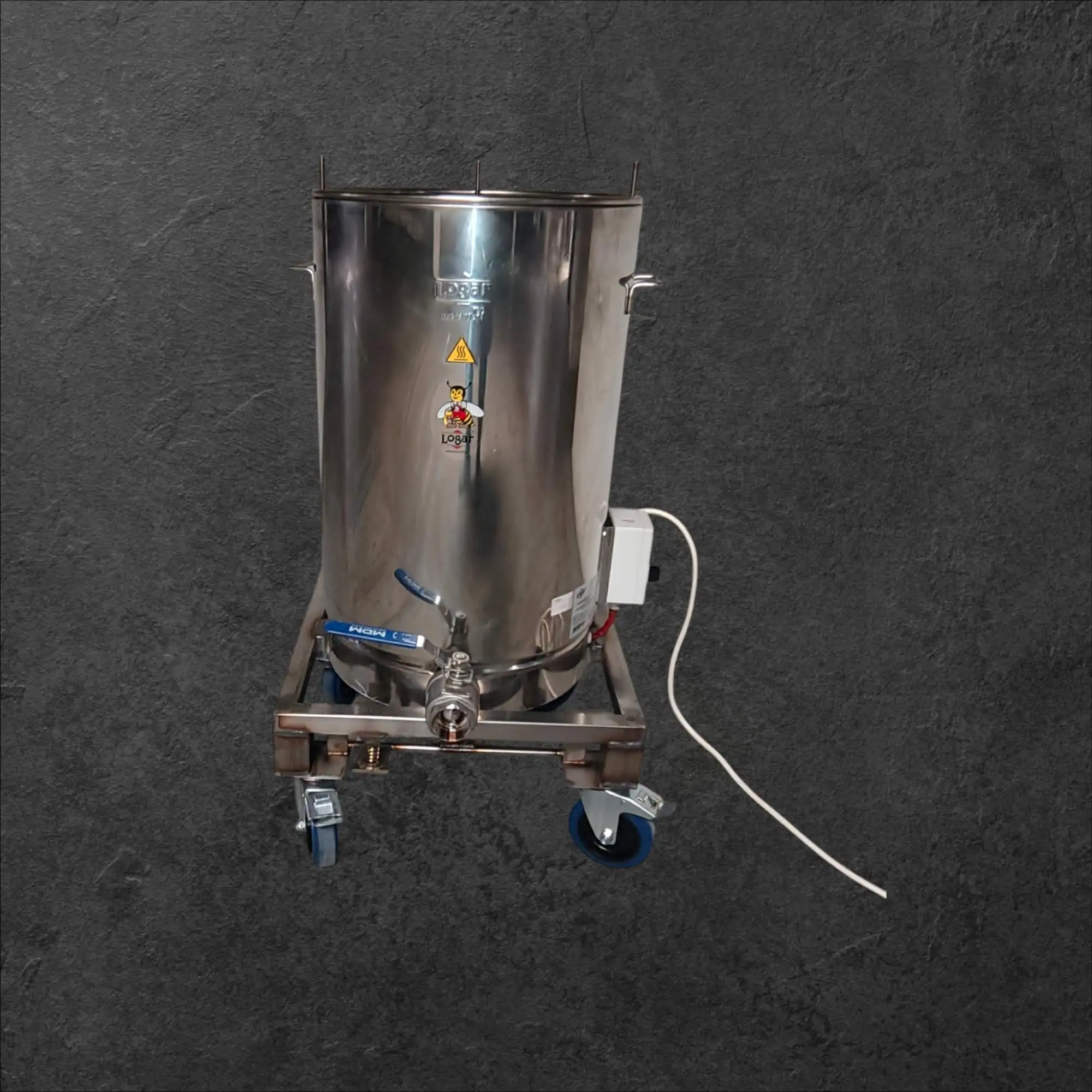 Inox voziček za homogenizatorje Logar 100L, inox voziček za homogenizator, homogenizator Logar 100L, voziček za med, ceneje, ugodno, prihranek, lokalno, Ljubljana, varno premikanje homogenizatorjev