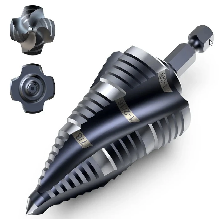 Komplet stopničastih povrtal M35 Cobalt HSS 3 kosi, M35 Cobalt HSS, Step Drill Bit, Spiral Flute, Impact Unibit, Tiain Coated, 1/4 Shank, High Speed Steel, Stainless Steel, Cobalt, Metal Sheet, Wood, Plastic, Aluminum Sheet, Copper, Industrial Automation, Custom Machine Building, Robotization