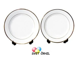 Krožnik za sublimacijo z zlato obrobo in stojalom, white coated plate for sublimation,sublimacija,krožnik,sublimacijski krožnik, zlata obroba, personalizirani krožniki, prihranek, ugodno, lokalno, Ljubljana, sublimacijski premaz, stojalo PVC, ceneje