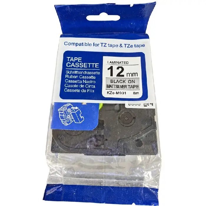 Striscia di marcatura laminata KZe-M931, 12 mm x 8 m, nero su supporto in argento opaco (TZ/TZe), KZe-M931, laminiran trak, trak za označevanje, 12 mm x 8 m, črn na mat srebrni podlagi, TZ, TZe, ugodno, ceneje, prihranek, lokalno, Ljubljana