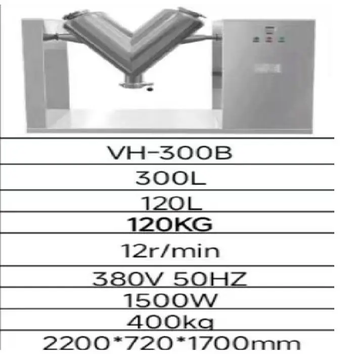 Mešalec prahu V oblika 300 litrov VH-300B 1500W 380V, mešalec prahu 300 litrov, VH-300B, V shaped mešalec, mešalec vitaminov, 1500W 380V, SS 304, GMP, FDA, USP, CE, ugodno, ceneje, prihranek, Ljubljana