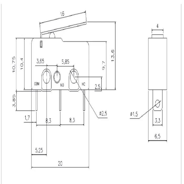 Mikro stikalo z ravno kratko ročico 250VAC 5A, mikrostikala, industrijska avtomatizacija, robotika, tehnične specifikacije, visoka kakovost, zanesljivo delovanje, Svet črnil, Ljubljana, potrošni materiali, produktivnost