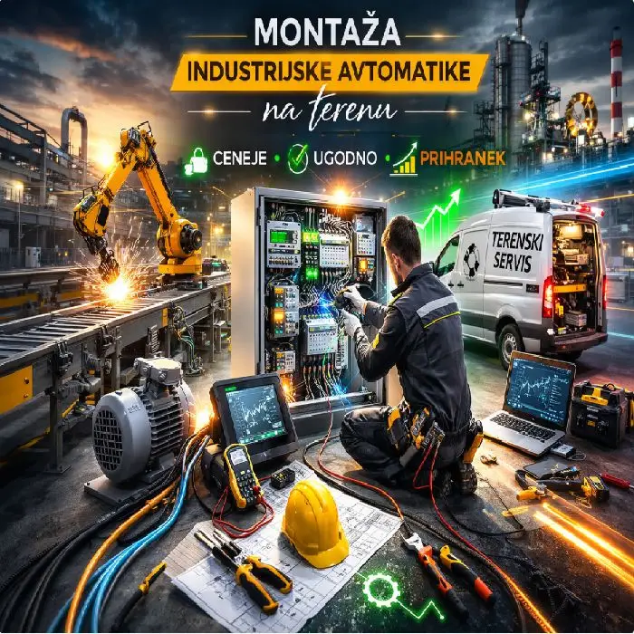 Montaža industrijske avtomatike na terenu ponderirano, montaža industrijske avtomatike na terenu, terenski servis avtomatike, PLC vezava in diagnostika, robotika servis na lokaciji, HMI integracija, popravilo elektronike zamenjava čipov, lokalno ljubljana, ugodno ceneje prihranek