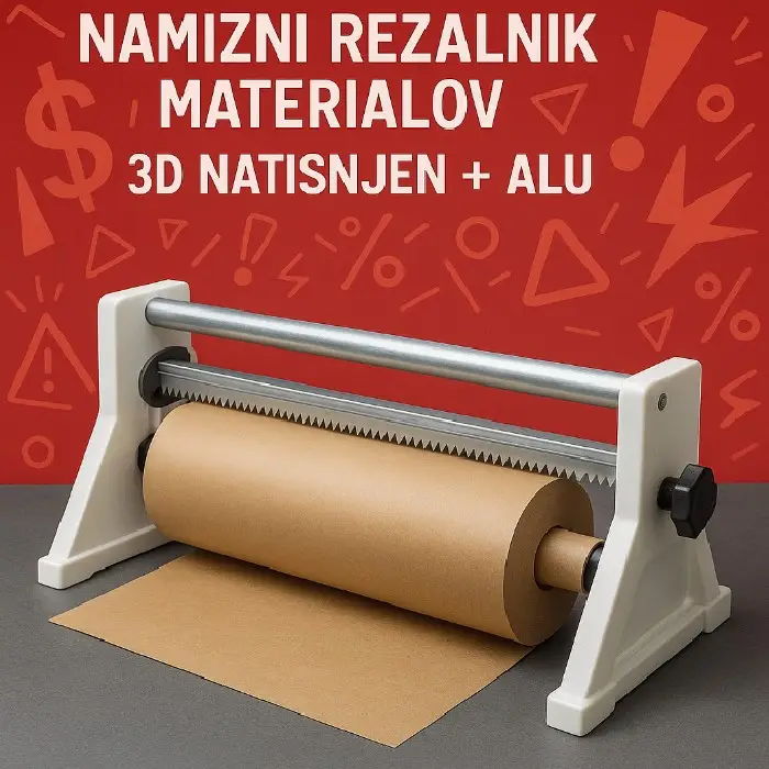 Namizni Rezalnik materialov z rezilom 3D natisnjen   ALU, namizni rezalnik materialov, ceneje, ugodno, prihranek, lokalno, ljubljana, orodno jeklo, 3D tisk, alu okvir, zavijanje paketov, rezanje folij, DTF
