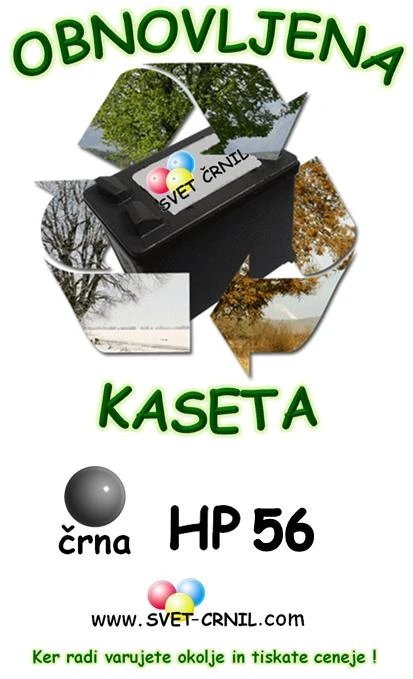 Obnovljena črna kaseta HP 56 25mL črnila, C6656AN,C6656AE,hp 5550,hp 56