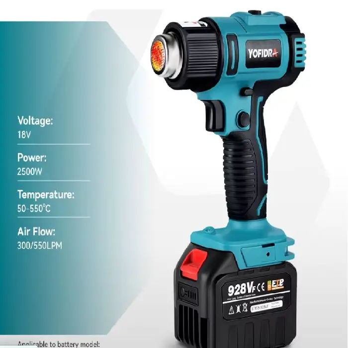 Pištola na vroč zrak akumulatorska kompatibilna z Makita, pištola na vroč zrak, akumulatorska pištola, makita kompatibilna, brezžično orodje, ceneje, ugodno, prihranek, lokalno, ljubljana, yofidra, 18v heat gun, cordless hot air gun