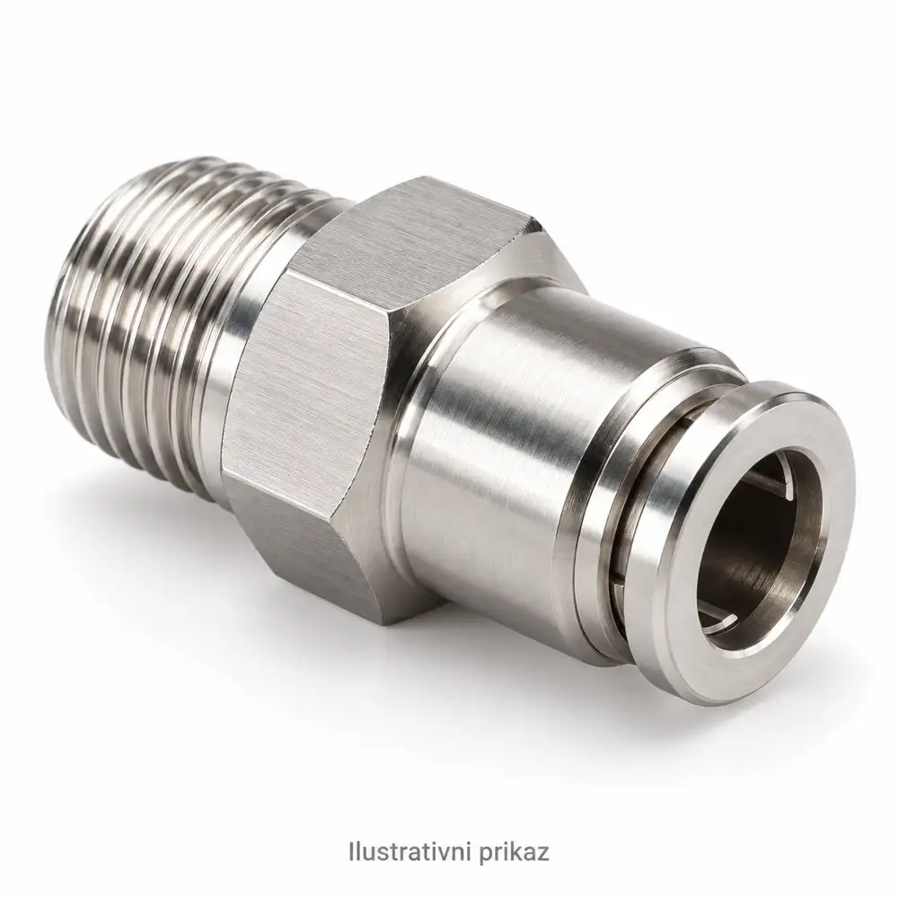 Pnevmatski hitri priklop INOX 1/4 palca za cev 6 mm, inox pnevmatski priklop, moški navoj 1/4, cev 6 mm, hitri fitting, avtomatizacija, pnevmatika