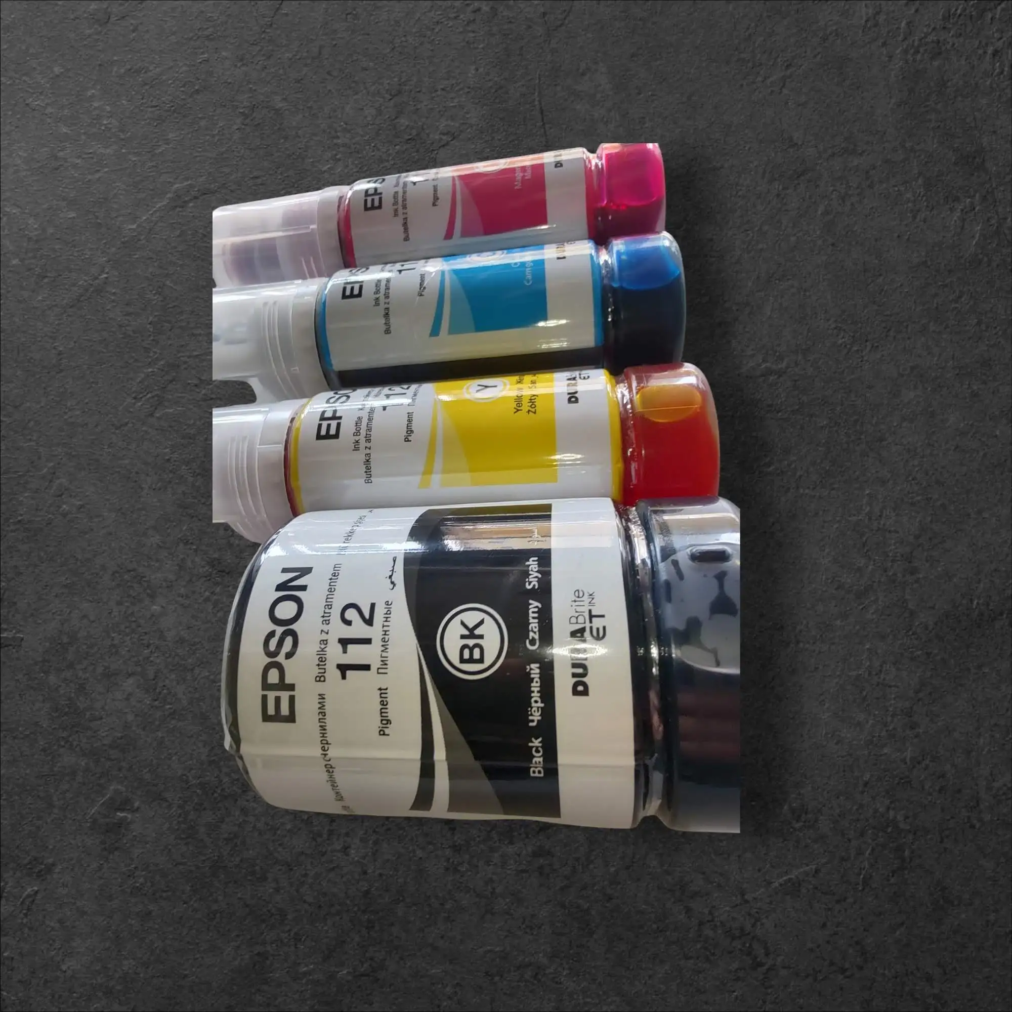 Polnjenje kompleta za Epson 112 CMYK XXL polnjenje 430mL, ceneje, ugodno, prihranek, lokalno, ljubljana, polnjenje epson 112, črnila brez siloksanov, epson 112 cmyk komplet, stabilen pH črnila, recikliranje kartuš