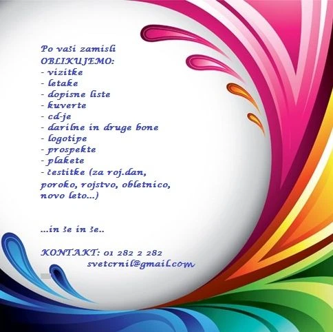 Priprava za tisk (15 min), vizitke,dopisi,oblikovanje, letaki