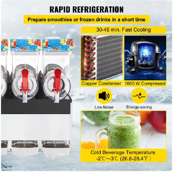 Stroj za slushy/granito 3x 15L rezervoarji 220V 1800W, vevor,slushy machine,stroj za slushy, ugodno, prihranek, ceneje, lokalno, Ljubljana, granita stroj, zamrznjene pijače, restavracije, kavarne, bari