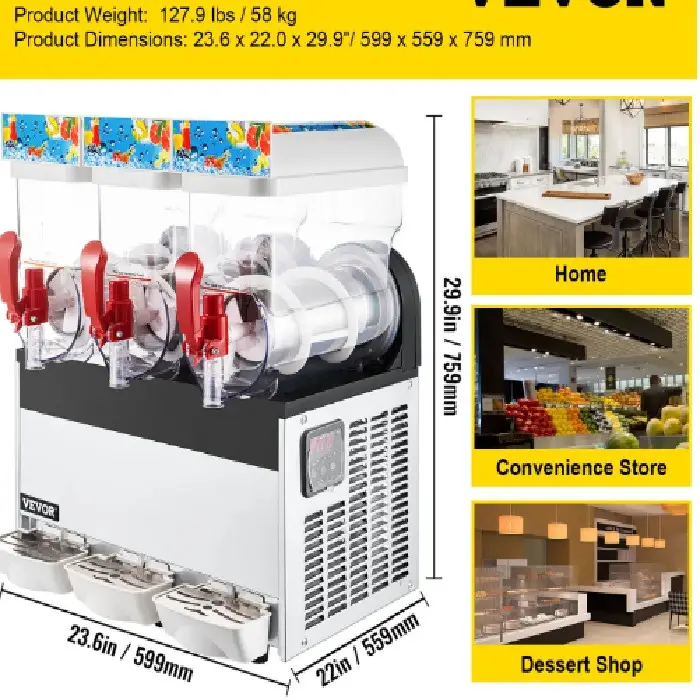 Stroj za slushy/granito 3x 15L rezervoarji 220V 1800W, vevor,slushy machine,stroj za slushy, ugodno, prihranek, ceneje, lokalno, Ljubljana, granita stroj, zamrznjene pijače, restavracije, kavarne, bari