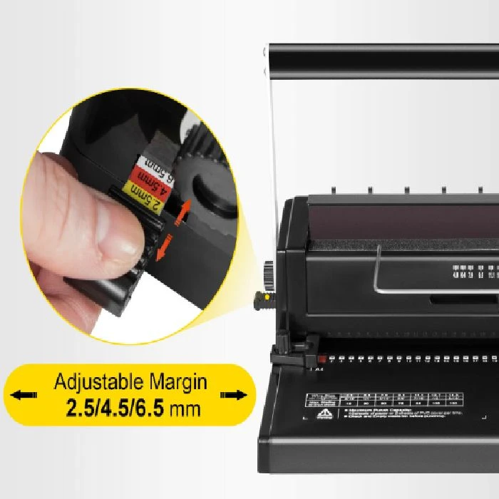 Stroj za vezavo z žično spiralo 34 lukenj do 120 listov, Ročna vezalna naprava, Spiralna vezava, 21 in 34 luknje, Kovinska konstrukcija, Trpežnost, Vezava dokumentov, Zlitinska rezila, Prilagodljiv rob, Enostavna uporaba,vezava knjig,knjigovez,namizno založništvo,koledarji,spenjanje,vezanje