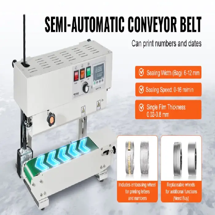 Stroj za zapiranje vrečk s tekočim trakom 600W, ceneje, ugodno, prihranek, lokalno, Ljubljana, stroj za zapiranje vrečk, tekoči trak, varjenje folije, PVC, PP, HDPE.