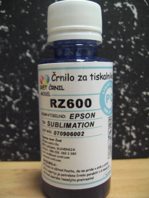 Sublimacijsko črnilo za Epson tiskalnike RZ600 Photo cyan 100ml, rz600pc,črnilo za sublimacijo,sublimacija,RZ600