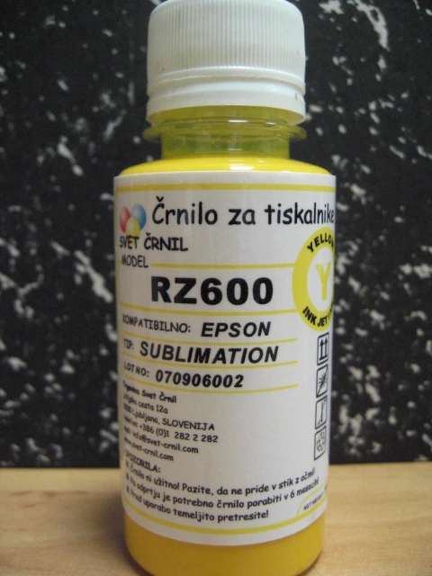 Sublimacijsko črnilo za Epson tiskalnike RZ600 Yellow 100ml, rz600y,črnilo za sublimacijo,RZ600,sublimacija